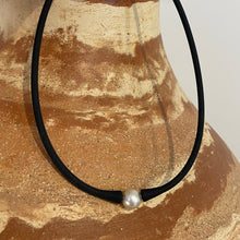 Load image into Gallery viewer, Silicone necklace featuring interchangeable Australian South Sea pearl, Round in shape, 11.1mm in size and Champagne in colour This pearl comes with the black necklace band unless you specify an alternative If you prefer a bracelet band you can choose black. OR if you prefer a coloured bracelet bands when you order - select coloured and specify which color in the notes 