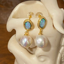 Load image into Gallery viewer, 'Stardust' Opal and Gold Freshwater Pearl Earrings
