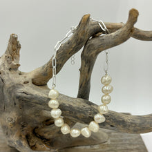 Load image into Gallery viewer, Stunning chain and pearl necklace featuring white pearls in 18ct yellow gold plated over 925 sterling silver chain. The overall length is 46cm but it can be shortened to desired length This necklace is also available in Sterling Silver with a matching bracelet at $100.