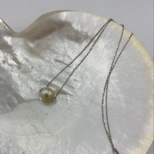 Load image into Gallery viewer, Australian South Sea Pearl necklace featuring a single Champagne South Sea pearl,
The pearl is Drop in shape 9.3 x 10.9mm in size, and Champagne to Light Gold in color.
It features on this adjustable 925 sterling silver chain with bolt ring clasp
Length in total is 43 to 50cm and adjustable toggle
J3521