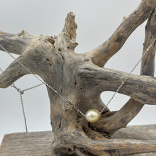 Load image into Gallery viewer, Australian South Sea Pearl necklace featuring a single Champagne South Sea pearl,
The pearl is Drop in shape 9.3 x 10.9mm in size, and Champagne to Light Gold in color.
It features on this adjustable 925 sterling silver chain with bolt ring clasp
Length in total is 43 to 50cm and adjustable toggle
J3521