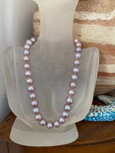 Load image into Gallery viewer, Kazumi Freshwater pearl strand featuring natural  Lavender colour Japanese Kazumi pearls, Round shape , 11.8 to 13.8mm in size, with a Sterling Silver peanut clasp.  43cm in length

