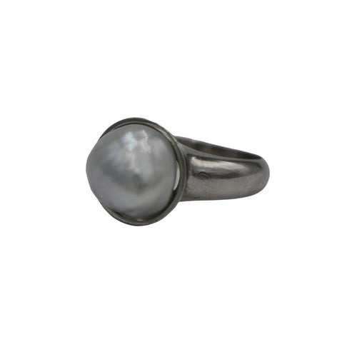 Australian South Sea 'Keshi' pearl ring This ring is set in 925 sterling silver featuring a Semi Baroque shape 'Keshi' pearl, 12.3 x 13.1mm in size and weighs 1.8g, Silver Blue in color and AAA grade Size O1/2 (56) Rhodium coated for non-tarnish finish