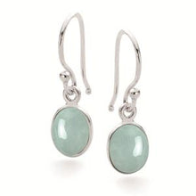 Load image into Gallery viewer, &lt;p&gt;Sterling silver claw set shepherds hook style earrings featuring stunning facetted bezel set Oval shape Aquamarine gemstones&lt;/p&gt; &lt;p&gt;Team your aquamarine earrings with an aquamarine necklace for a WOW effect&lt;/p&gt;

