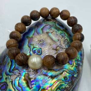 "Camphor" wood and Golden South Sea Pearl Bracelet