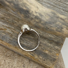 Load image into Gallery viewer, This classic design ring is&nbsp; sterling silver and&nbsp; features a 8mm White Button shape Freshwater pearl

Available in sizes 54 (N or 7), 56 (O1/2 or 8) and 58 (Q 81/2)
