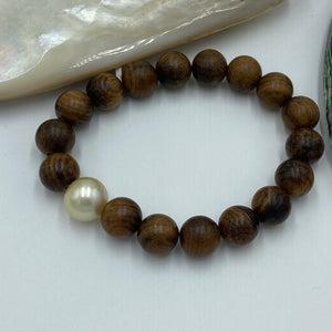 "Camphor" wood and Golden South Sea Pearl Bracelet