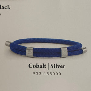 Stunning new range of Men's Stainless steel and nautical rope jewellery, hand made in Amsterdam and designed with strength to be worn 24/7

Cobalt Blue 6mm round rope and silver fittings

Adjustable size

In stock now in size S and M

Also available in other colors and sizes&nbsp;