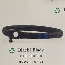 Load image into Gallery viewer, Stunning new range of Men&#39;s Stainless steel and nautical rope jewellery, hand made in Amsterdam and designed with strength to be worn 24/7

Black 7mm flat rope with Black 3mm D-shackle

In stock now size L

Also available in other colors and sizes&nbsp;
