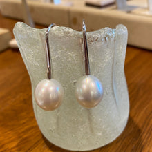 Load image into Gallery viewer, 9ct White Gold &#39;Italian&#39; made hook earrings featuring stunning large Oval shaped Australian South Sea Pearls  Natural White with Pink hues  These Pearls are 12.5 x 14.5mm in size  (J3220)
