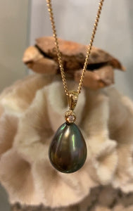 'Lucia' Tahitian South Sea Pearl and Diamond Pendant