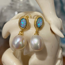 Load image into Gallery viewer, &#39;Stardust&#39; Opal and Gold Freshwater Pearl Earrings
