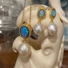 Load image into Gallery viewer, &#39;Stardust&#39; Opal and Gold Freshwater Pearl Earrings
