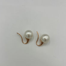 Load image into Gallery viewer, Australian South sea pearl earrings set on 9ct Rose gold short french hook style earrings featuring 10.7mm pearls, Round in shape, White with pink hues, AAA grade  This setting can be made to order with the pearls of your choice  J3422
