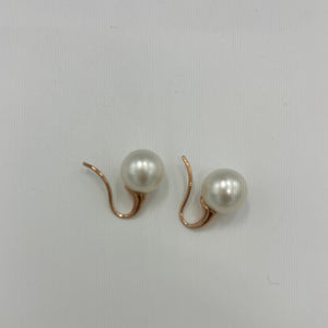 Australian South sea pearl earrings set on 9ct Rose gold short french hook style earrings featuring 10.7mm pearls, Round in shape, White with pink hues, AAA grade  This setting can be made to order with the pearls of your choice  J3422