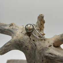 Load image into Gallery viewer, This ring features a Fijian South Sea Pearl set in 925 sterling silver and rhodium coated for a non tarnish finish.  The pearl is semi Round in shape, 10mm in size, AAA grade and rich chocolate in colour.    Size R1/2 / 60  J3432
