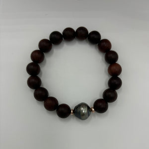 'Pacific' Fijian South Sea Pearl and Dark Natural Rosewood Bracelet