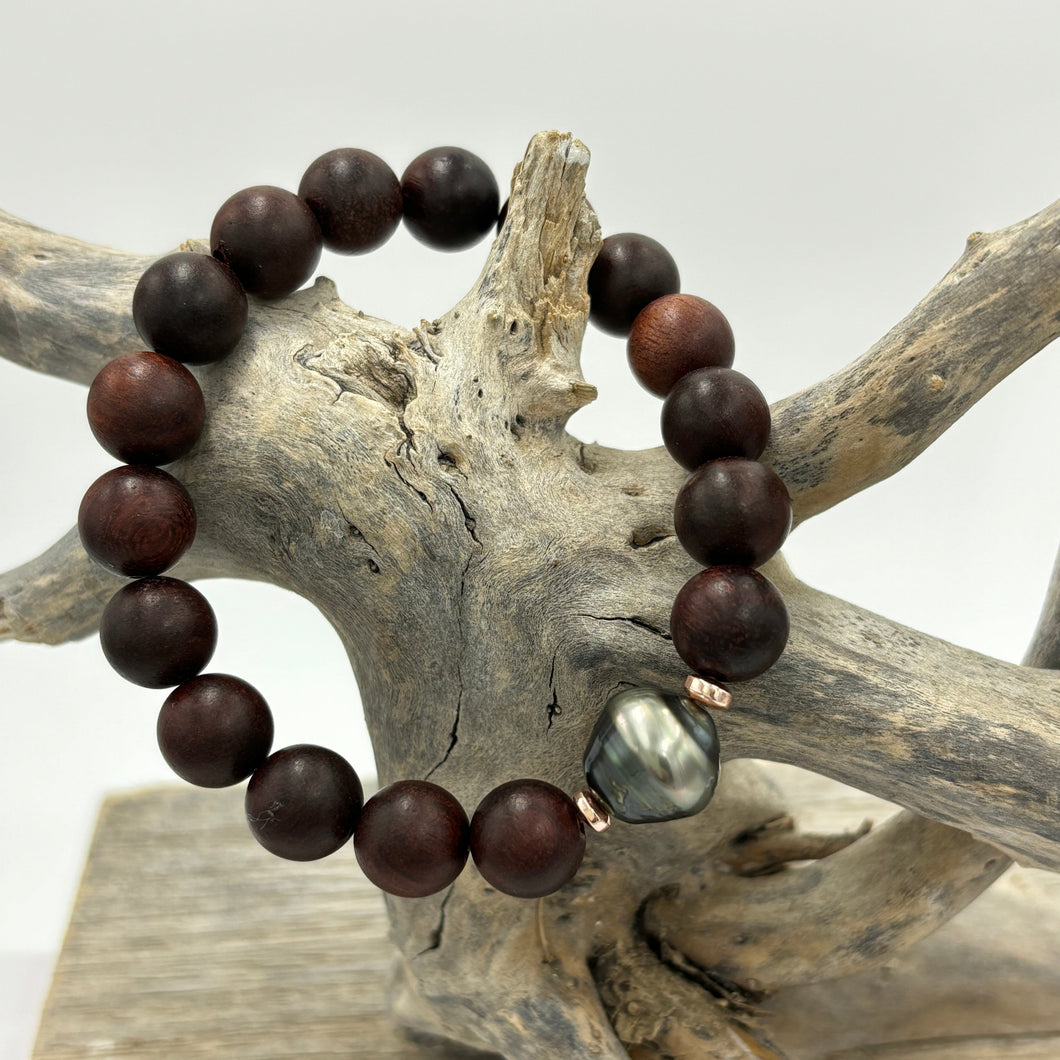 'Pacific' Fijian South Sea Pearl and Dark Natural Rosewood Bracelet