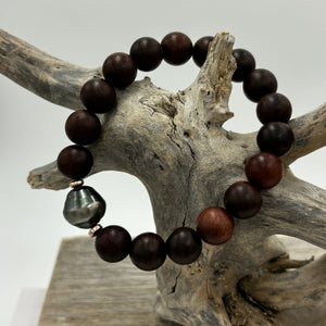 'Pacific' Fijian South Sea Pearl and Dark Natural Rosewood Bracelet