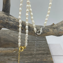 Load image into Gallery viewer, White Drop Freshwater Pearls, 3-4mm in Size, Knotted with Sterling Silver Clasp, 40 or 45cm in Length and a 5cm extension chain.

&nbsp;Also available with gold plated chain and clasp

There is also a matching bracelet
