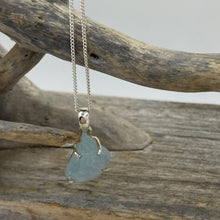 Load image into Gallery viewer, Sterling silver claw set pendant featuring stunning Rough cut Aquamarine gemstone

The stone varies in shape but are roughly rectangle and 15 x 20mm in size

Team with our aquamarine earrings for a WOW effect
