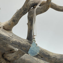 Load image into Gallery viewer, Sterling silver claw set pendant featuring stunning Rough cut Aquamarine gemstone

The stone varies in shape but are roughly rectangle and 15 x 20mm in size

Team with our aquamarine earrings for a WOW effect
