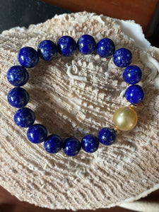 Blue Lapis Golden South Sea Pearl Bracelet