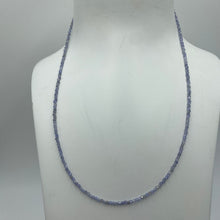 Load image into Gallery viewer, This stunning necklace features 2mm facetted blue Tanzanite gemstones, with a 925 sterling silver peanut clasp. It can be used as a necklace on it own or as a chain to hold a pendant.  It is on 49 strand high strength US wire with scrimps for security  Finished length is 45cm
