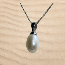Load image into Gallery viewer, 925 sterling silver fixed pendant with 7.5mm white drop shaped pearl (also available in pink pearls)
