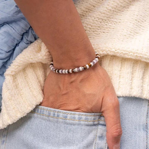 Stunning new range of ladies Stainless steel and nautical rope jewellery, hand made in Amsterdam and designed with strength to be worn 24/7

Mixed light color  4mm semi precious stones with a 4mm Silver chain and clasp

Adjustable size

In stock now 'One size'

Pictured here with the 'Ella' Gold bracelet