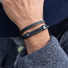 Load image into Gallery viewer, Stunning new range of Men&#39;s Stainless steel and nautical rope jewellery, hand made in Amsterdam and designed with strength to be worn 24/7

Silver&nbsp; 6mm cuff with 2mm flat cobalt blue rope

In stock now size M

Pictured below with &#39;Little Lewis Cobalt&quot;

Also available in other colors and sizes&nbsp;
