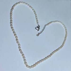 White Drop Freshwater Pearls, 3-4mm in Size, Knotted with Sterling Silver Clasp, 40 or 45cm in Length and a 5cm extension chain.

&nbsp;Also available with gold plated chain and clasp

There is also a matching bracelet