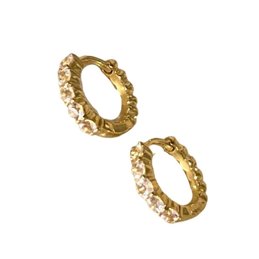 18ct Yellow gold and Morganite (10 = 0.5ct ) huggie earrings  Morganite is a semi precious stone with pale pink tones
