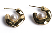 Load image into Gallery viewer, 18K gold plated over 925 sterling silver stud style earrings  Polish finish studs with Round shaped Freshwater pearls 6-6.5mm  Overall earring length of 20mm.  Matching pendant available named &#39;Cloud&#39; pendant 
