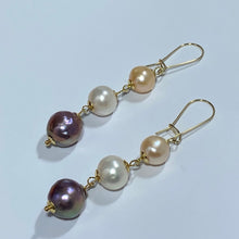 Load image into Gallery viewer, Freshwater Pearl earrings dangly multicolor drop earring gold plated
