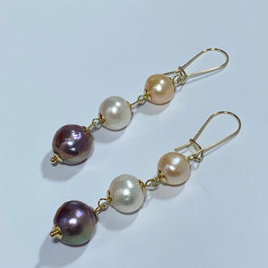 Freshwater Pearl earrings dangly multicolor drop earring gold plated