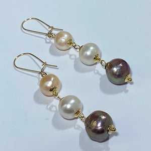 Freshwater Pearl earrings dangly multicolor drop earring gold plated