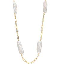 Load image into Gallery viewer, 18ct Yellow gold plated over 925 Sterling silver &quot;paperclip&quot; style chain featuring Four White Biwa pearls 6x14mm  Adjustable length
