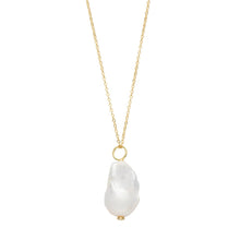 Load image into Gallery viewer, 8K gold plated over 925 sterling silver pendant and chain  Polish finish pendant featuring a large Baroque shape white Freshwater pearl 12 x 30mm  Chain length with extension  40 -42cm  Available in Silver or Gold

