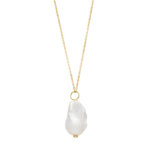 8K gold plated over 925 sterling silver pendant and chain  Polish finish pendant featuring a large Baroque shape white Freshwater pearl 12 x 30mm  Chain length with extension  40 -42cm  Available in Silver or Gold