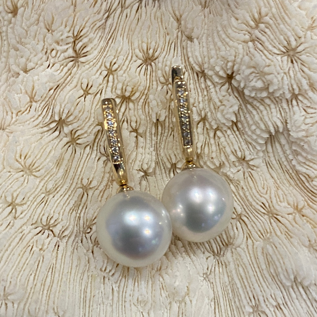 'Sabina' White Australian South Sea Pearl and diamond Earrings