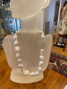 'White' Freshwater "Baroque" Pearl Strand with Gold clasp