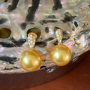 'Sierra' Golden South Sea Pearl and diamond Earrings