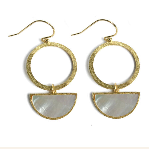 Satin finish 925 sterling silver hook style earrings  Featuring White Mother of Pearl shell    Overall earring length of 45mm