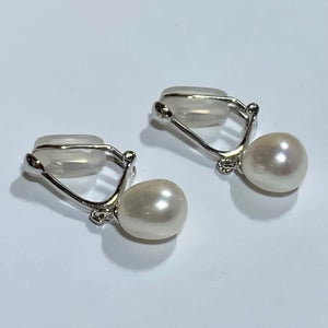 Clip On Drop Style Earring featuring Natural Pink 7.5-8mm Drop Shape Freshwater Pearls.  Also available in Black pearls - select below