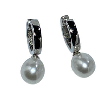 Load image into Gallery viewer, Sterling Silver &#39;Huggie&#39; Earrings featuring Drop Shape White  7.5-8mm Pearls.

