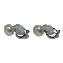 Load image into Gallery viewer, Sterling Silver Clip on Earrings with 9mm Freshwater Button Pearls, white in colour.  Also available with 7mm white button shape pearls
