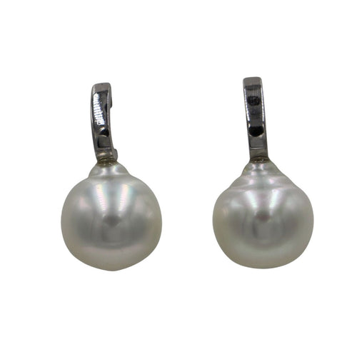 925 Sterling Silver Stud Style earrings featuring Australian South Sea Pearls, that are Circle Drop in shape and 11.8mm in size They are White in color with Silver hues and are 