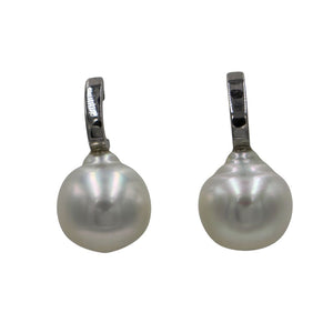 925 Sterling Silver Stud Style earrings featuring Australian South Sea Pearls, that are Circle Drop in shape and 11.8mm in size They are White in color with Silver hues and are "AAA" lustre and skin