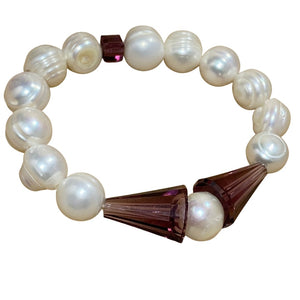 Freshwater Pearl and Swarovski Crystal Cone  Bracelet